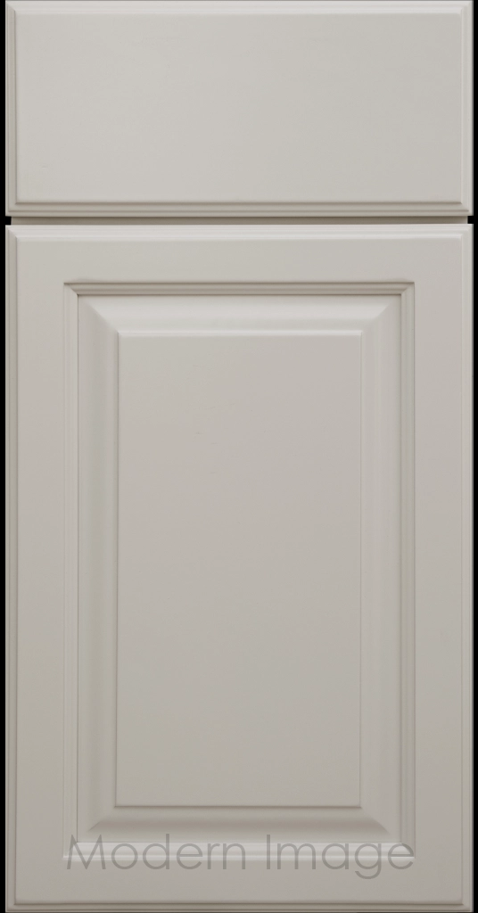 Hampton kitchen cabinets featuring raised panel doors and flat slab drawer fronts in a Grey color.